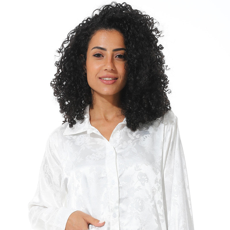 Long Sleeve Satin Pyjama - White