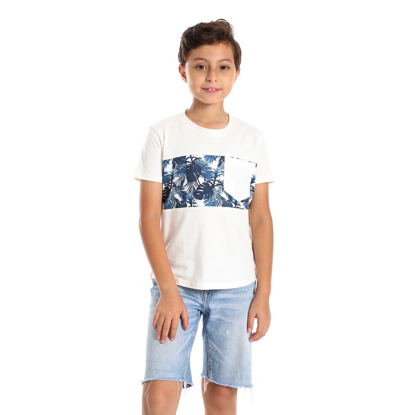 Palm leaves short sleeved pocketed T-shirt