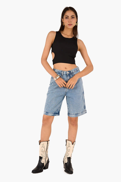 Cropped Cut-Out Ribbed Top