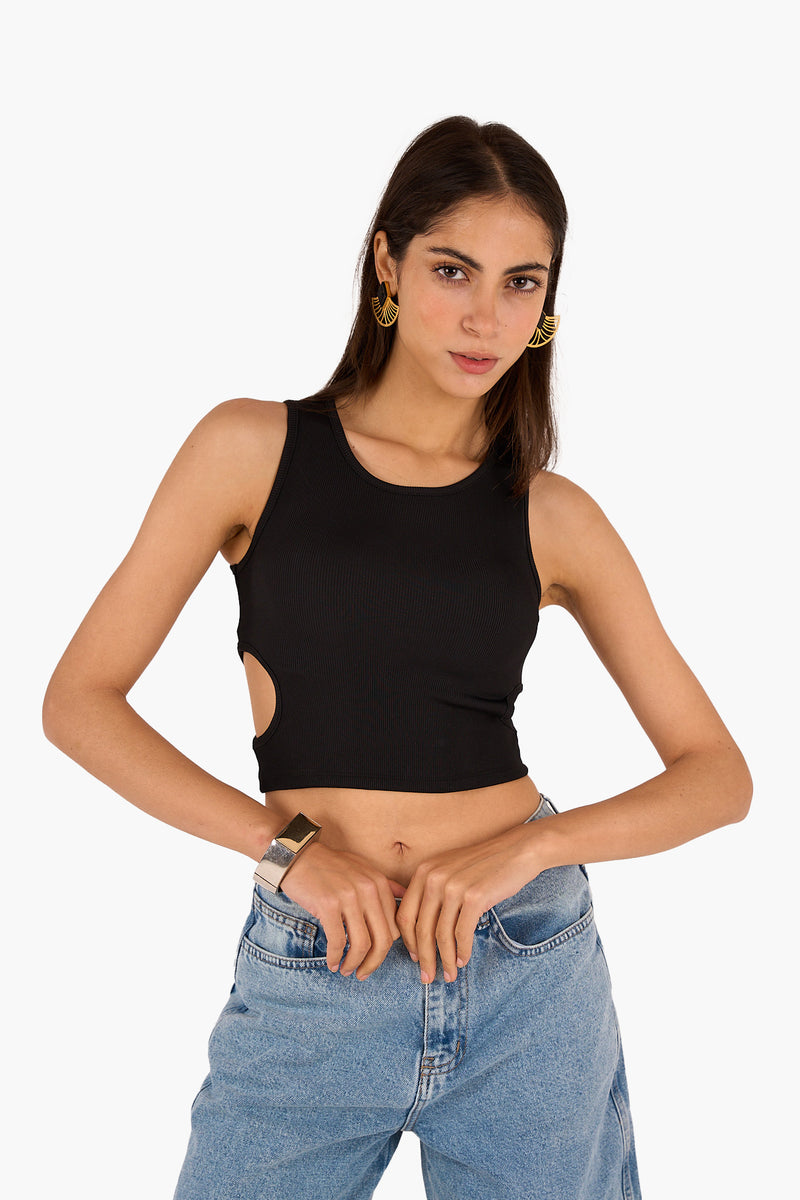 Cropped Cut-Out Ribbed Top