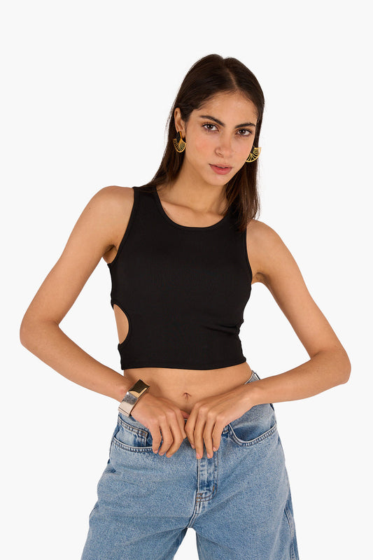 Cropped Cut-Out Ribbed Top