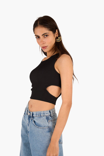 Cropped Cut-Out Ribbed Top
