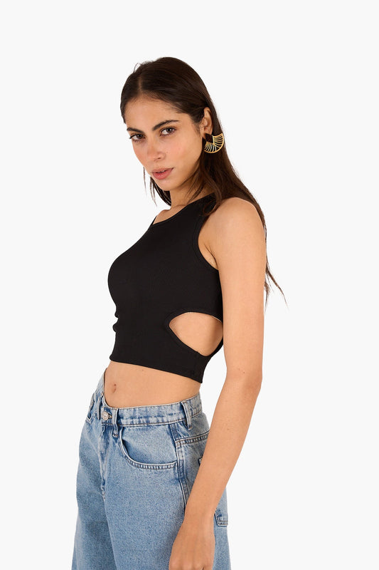 Cropped Cut-Out Ribbed Top