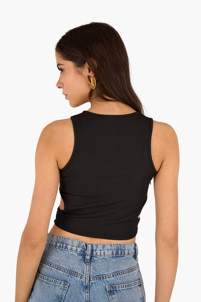 Cropped Cut-Out Ribbed Top