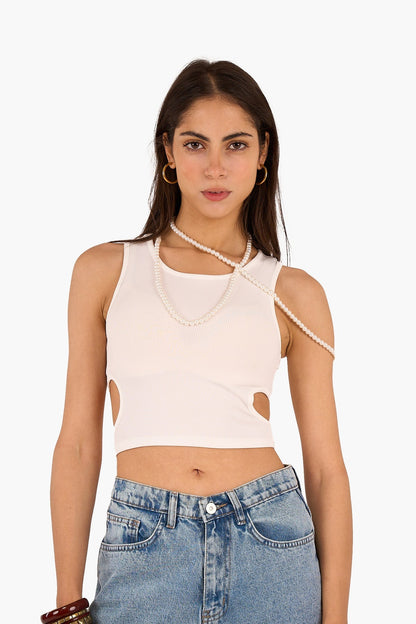 Cropped Cut-Out Ribbed Top
