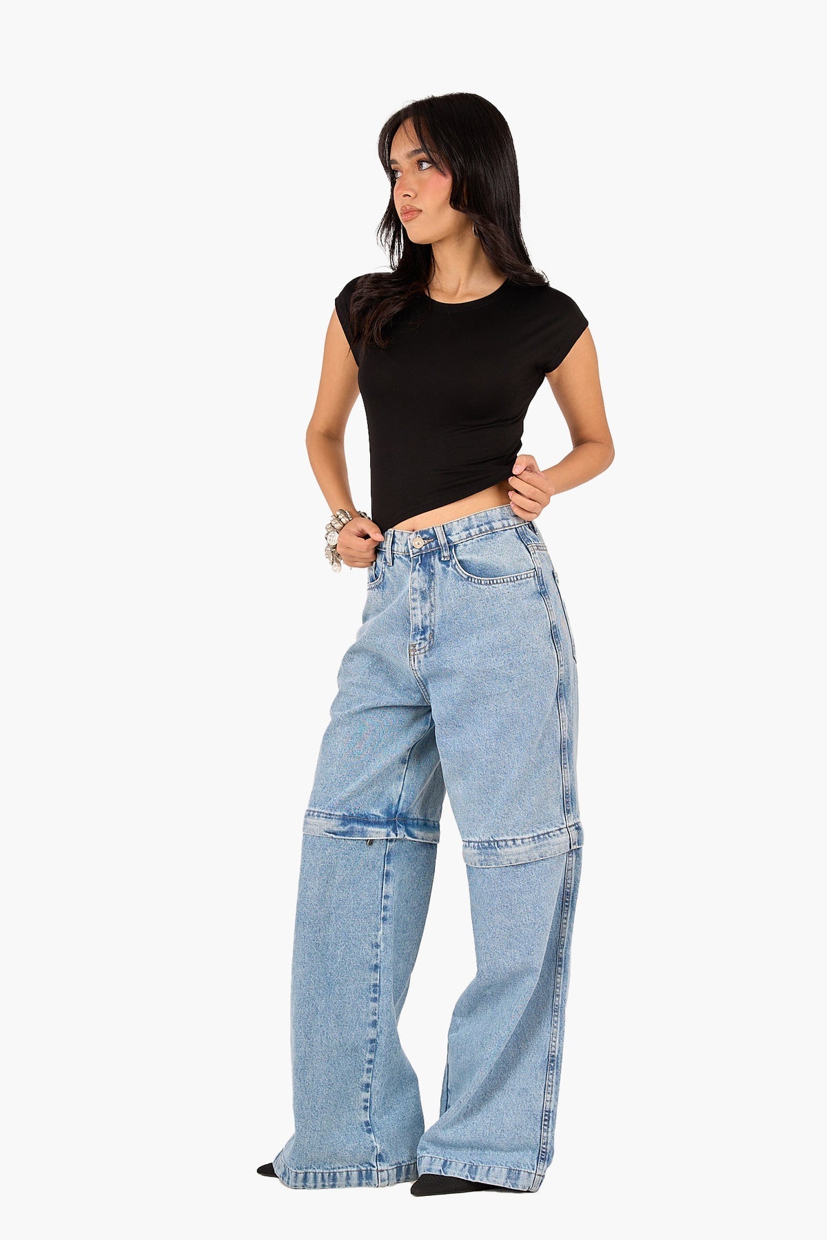 Cropped Crew Neck Viscose Top