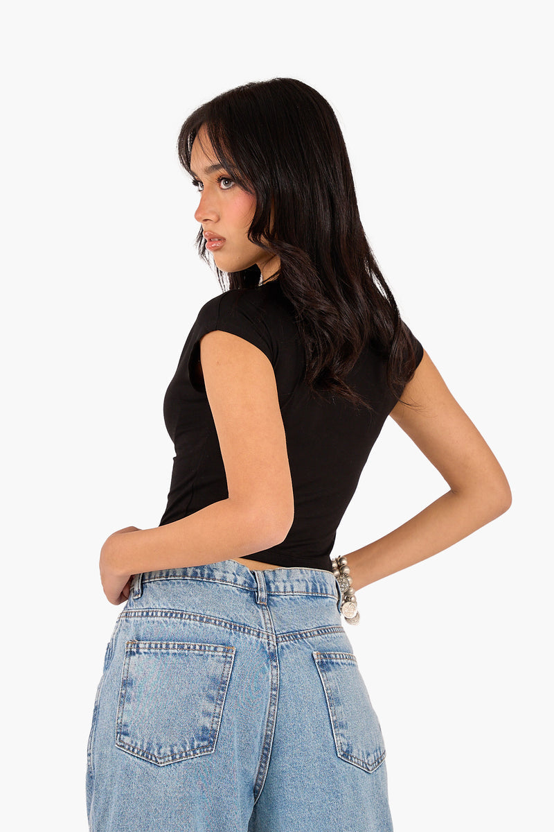 Cropped Crew Neck Viscose Top