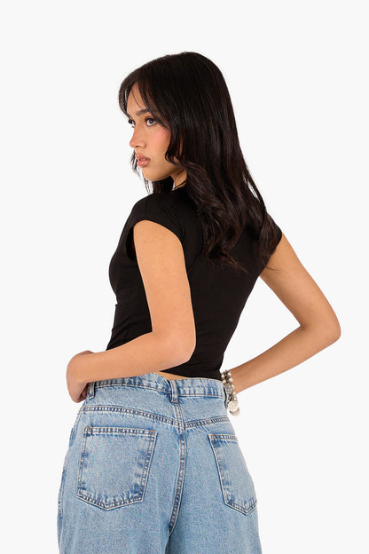 Cropped Crew Neck Viscose Top