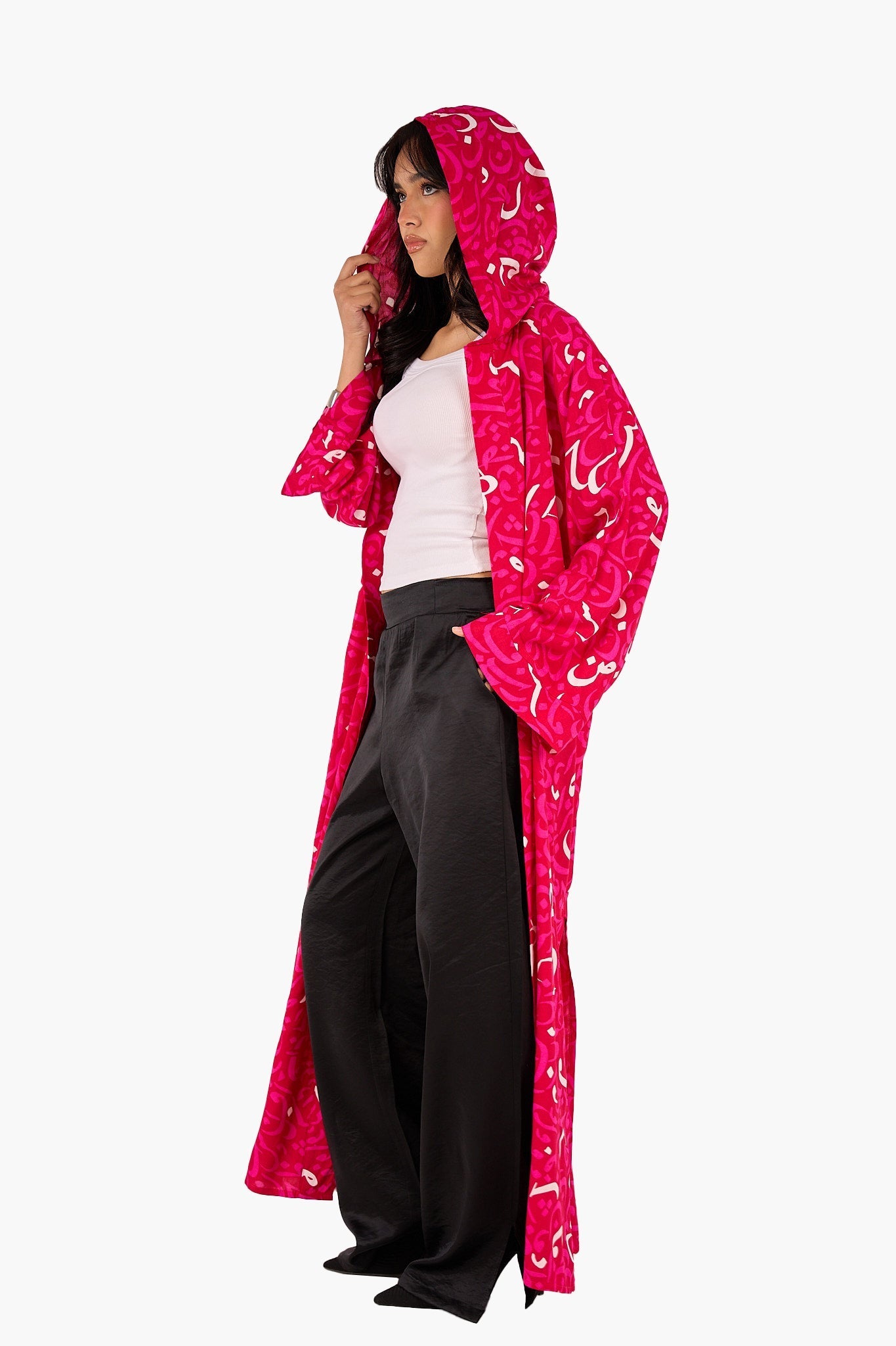 Arabic Letters Hooded Kimono