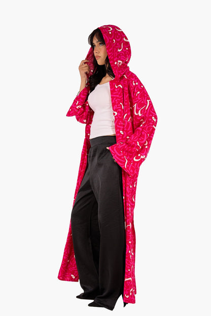 Arabic Letters Hooded Kimono