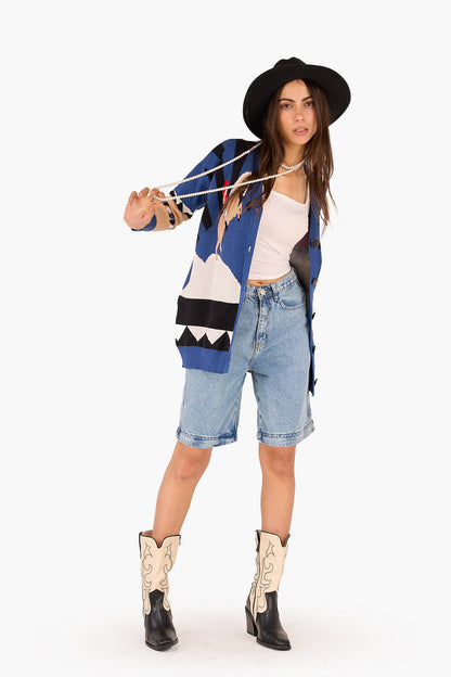 Horse Printed Wool Cardigan