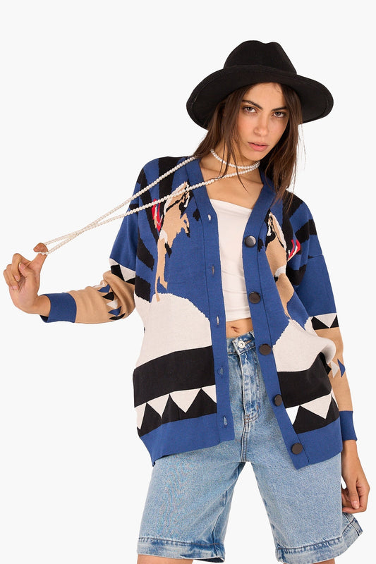 Horse Printed Wool Cardigan