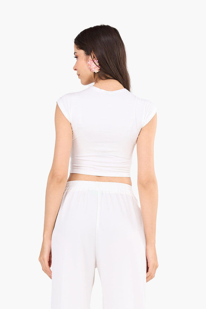 Cropped Crew Neck Viscose Top