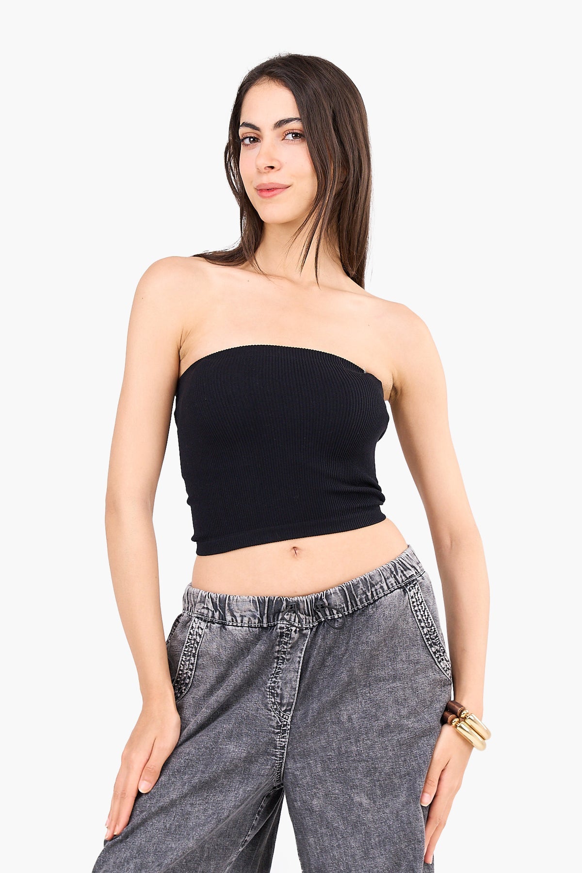 Strapless Cropped Ribbed Top