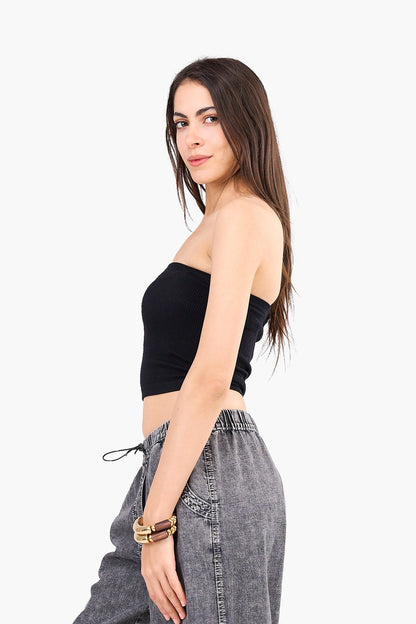 Strapless Cropped Ribbed Top