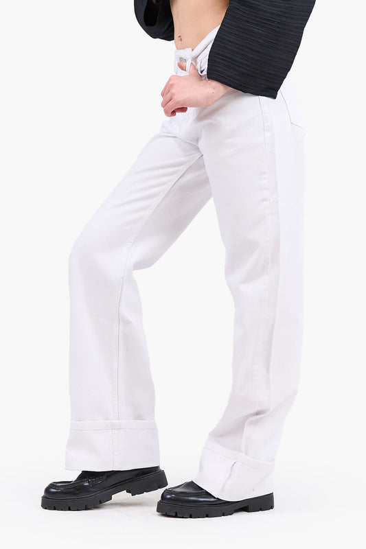 Folded Hem White Jeans