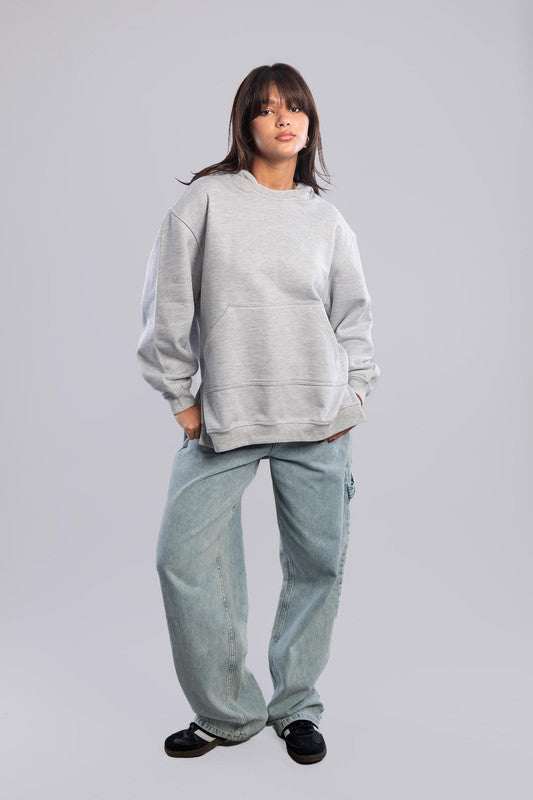 Oversized Hoodie With Pocket - Grey