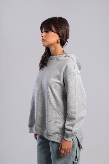 Oversized Hoodie With Pocket - Grey