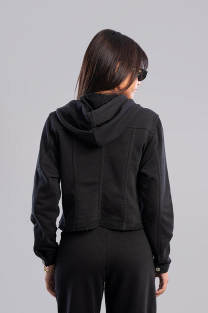 Cropped Zip-Up Hoodie - Black