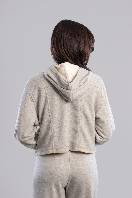Cropped Zip-Up Hoodie - Grey