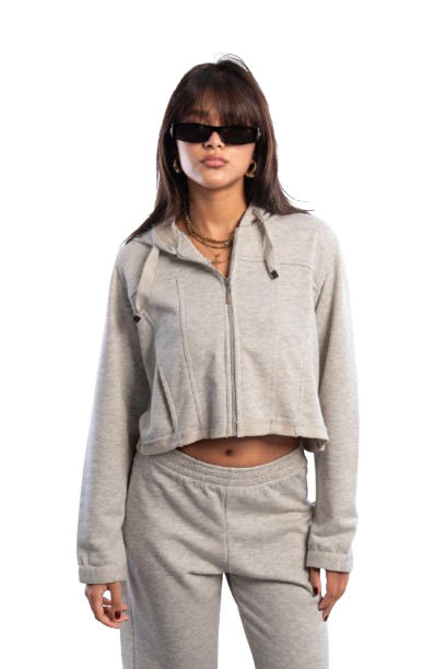 Cropped Zip-Up Hoodie - Grey