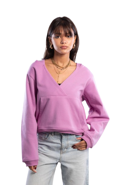 Cropped V-Neck Sweatshirt - Lavender