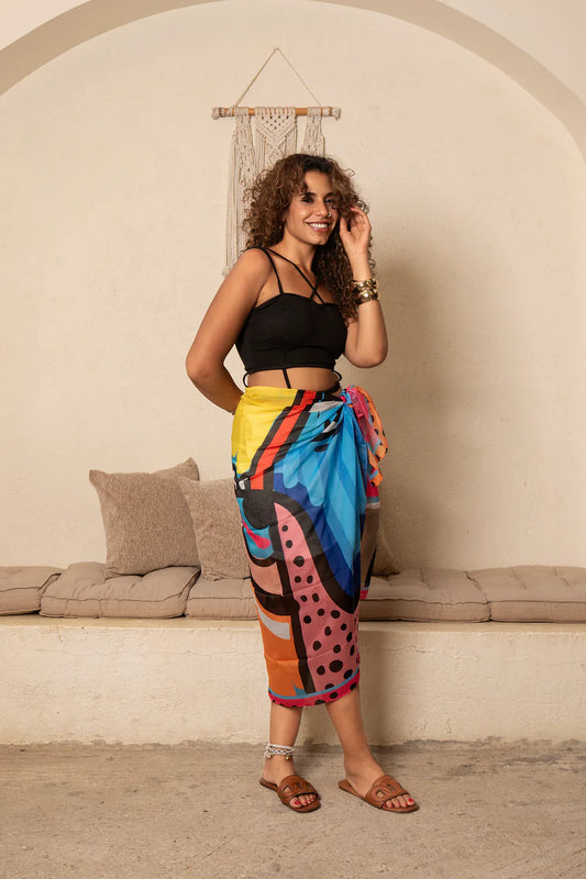 Chiffon Bold Artistic Print Coverup - Multicolor