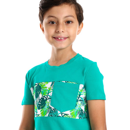 Palm leaves short sleeved pocketed T-shirt