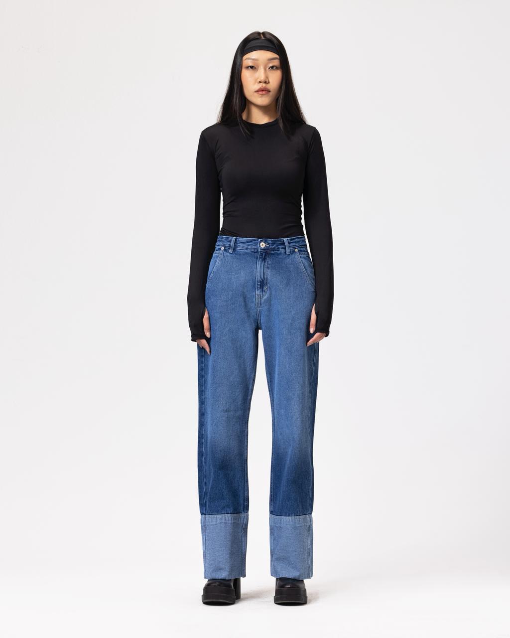 Denim Cotton Fold up Mid-Blue jeans