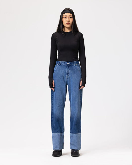 Denim Cotton Fold up Mid-Blue jeans
