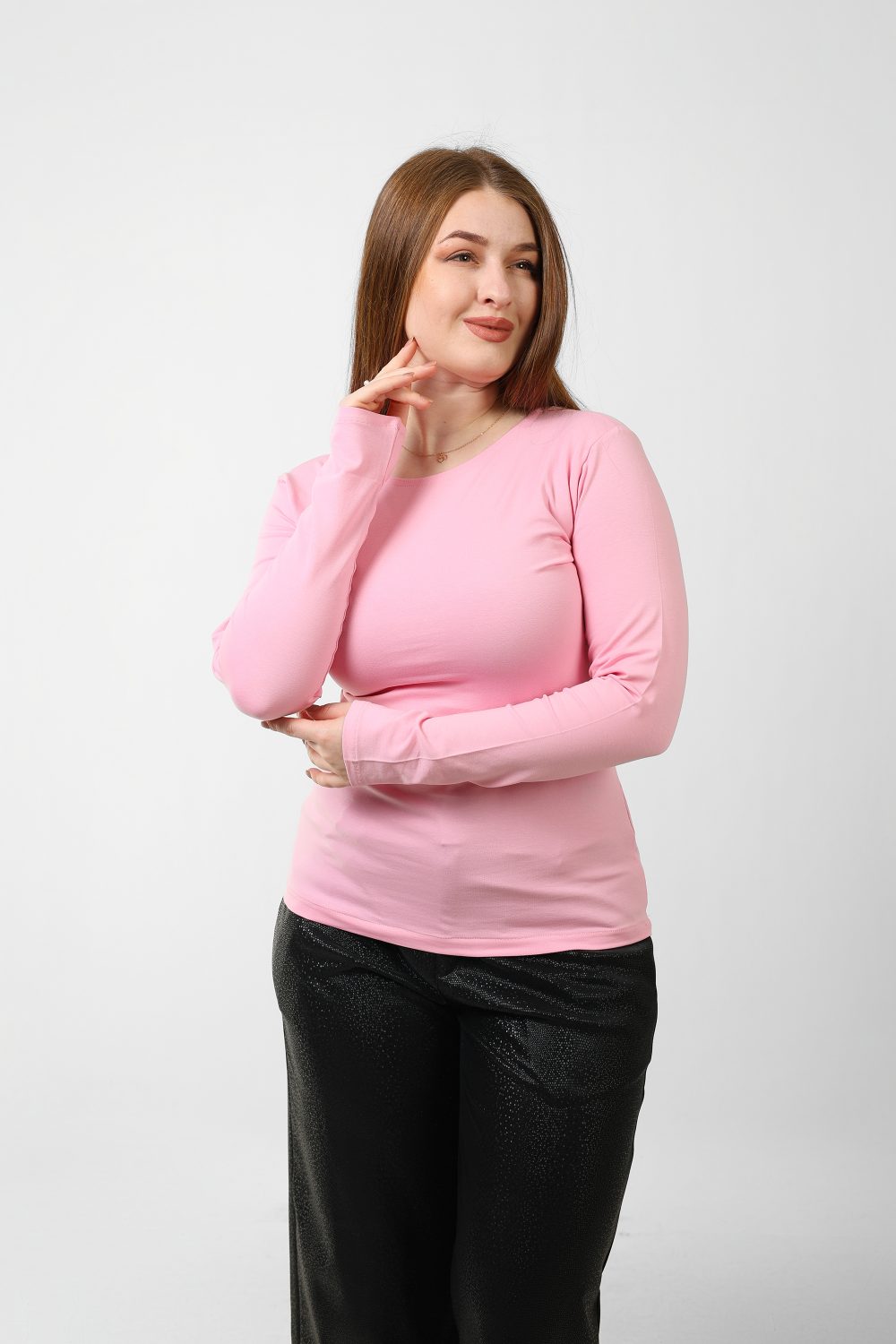Cotton Basic Long Sleeves Top – Pink