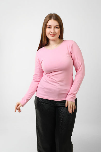 Cotton Basic Long Sleeves Top – Pink