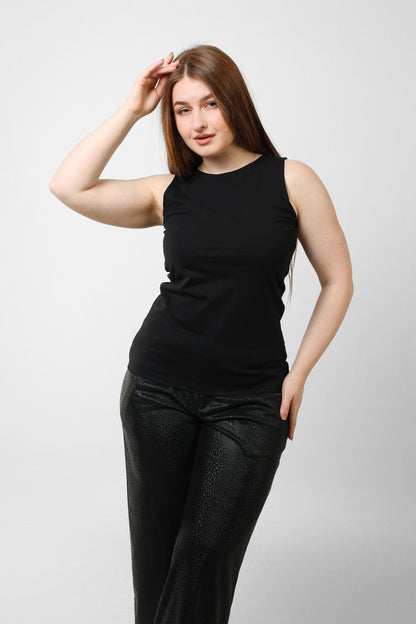 Cotton Basic Sleeveless Top – Black