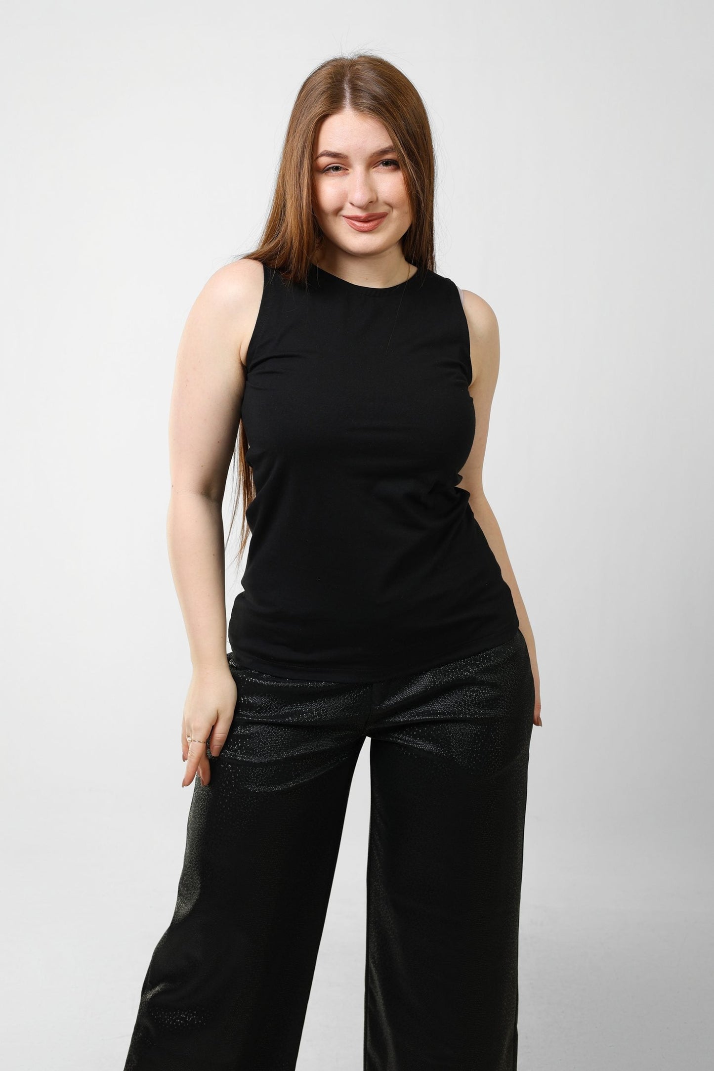 Cotton Basic Sleeveless Top – Black