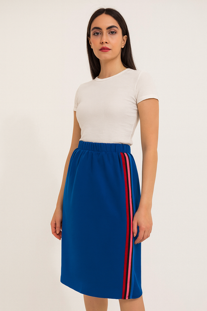 Cotton Tricot Sporty Stripe Midi Skirt – Blue
