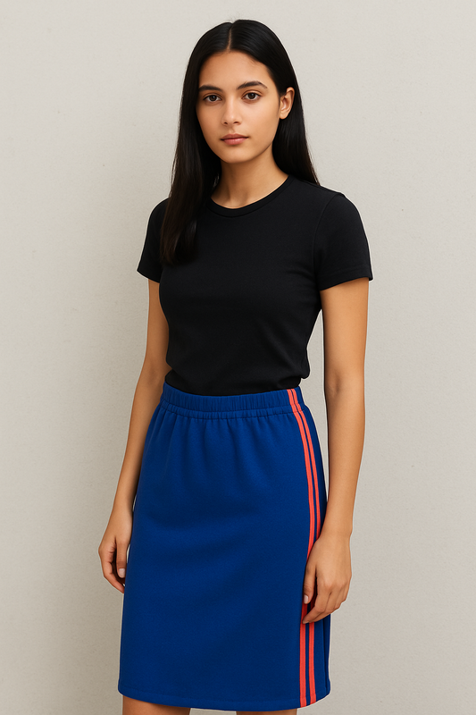 Cotton Tricot Sporty Stripe Midi Skirt – Blue