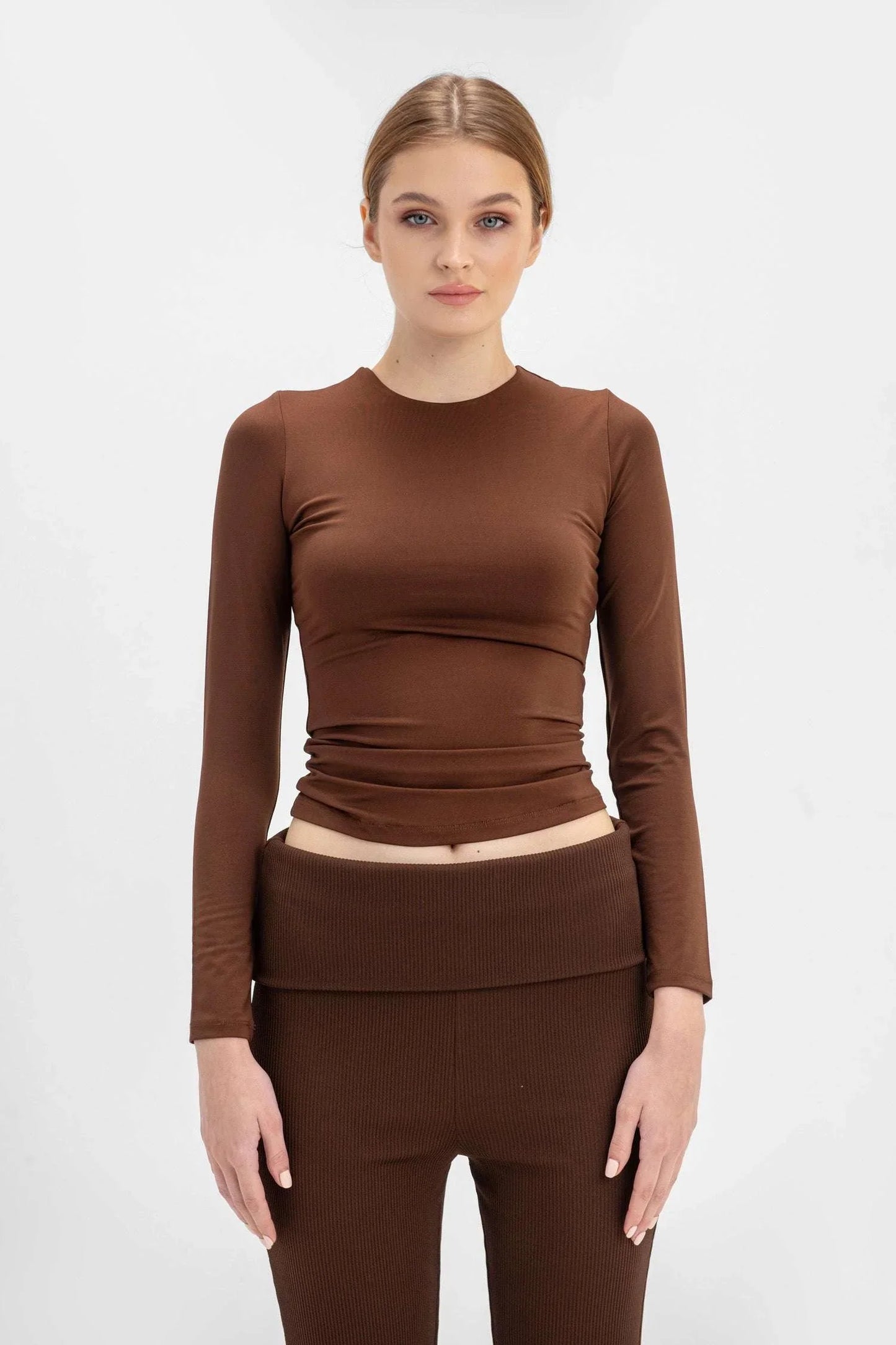 Lycra Round Neck Long Sleeve - Chocolate
