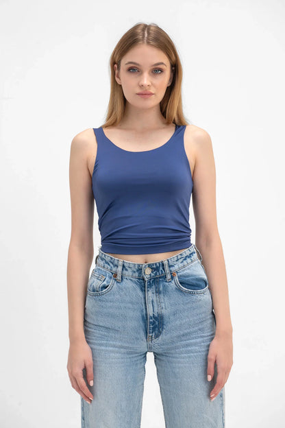 Lycra Wide Neck Tank Top - Navy