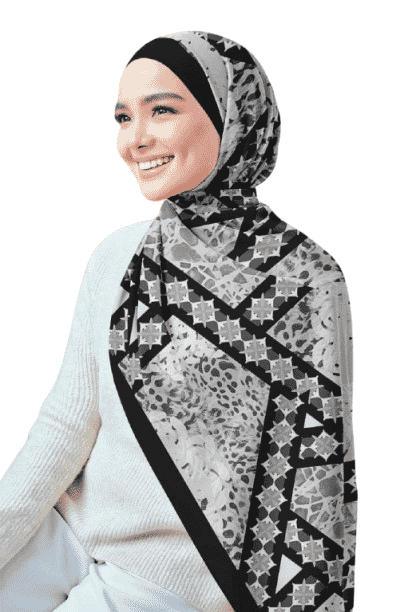 Printed Chiffon Crepe Veil - Gray