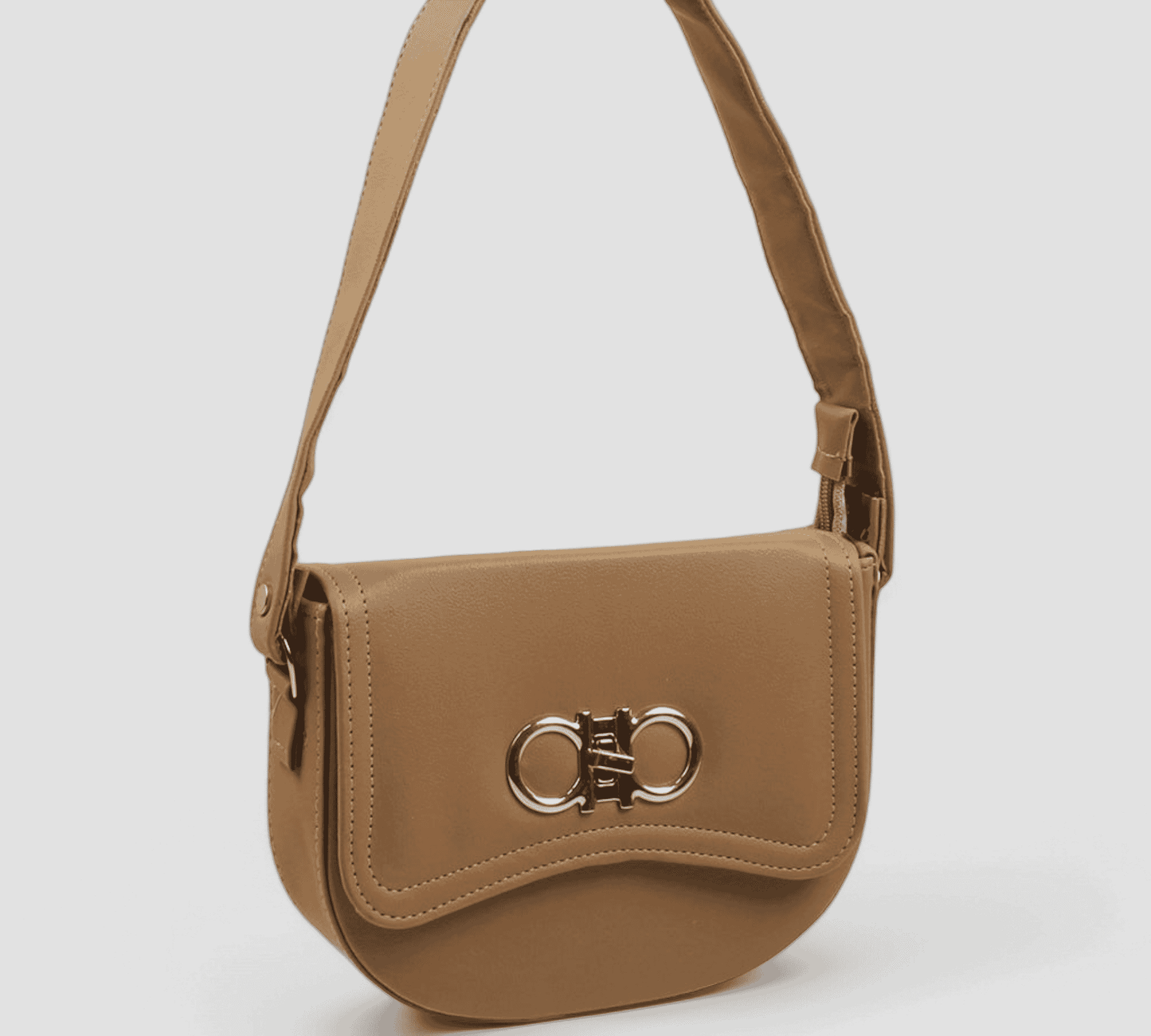 Faux Leather Plain Shoulder Hand Bag – Café