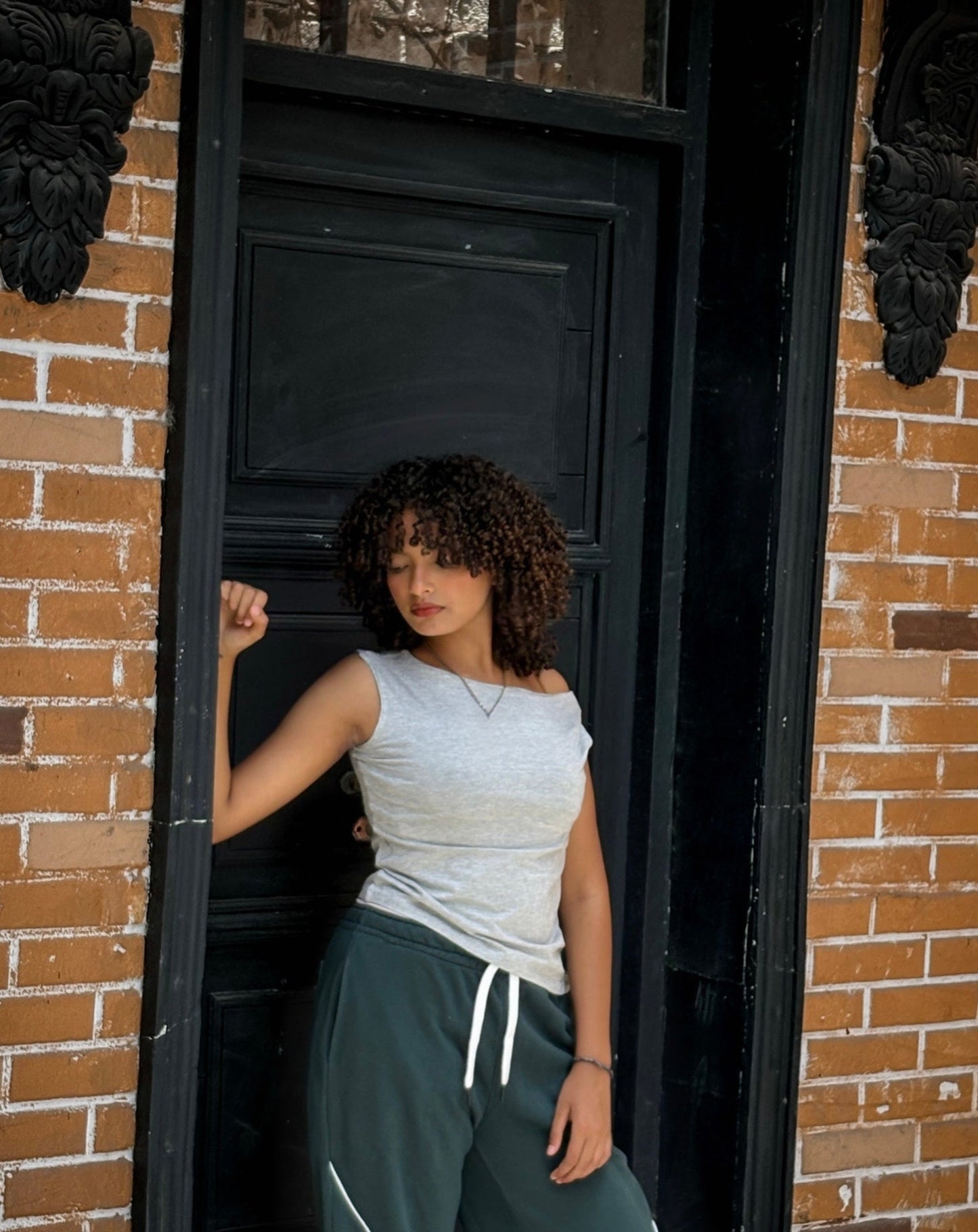 Cotton Asymmetric One-Shoulder Top – Light Grey