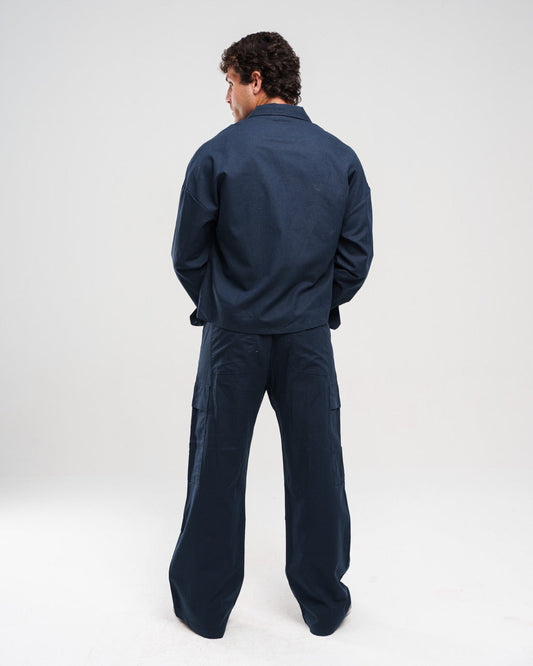 Blue Wide-Leg Linen Trousers