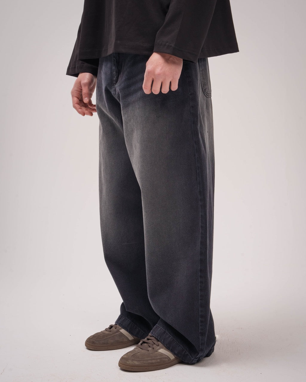 Unisex Washed Black Super Baggy Jeans