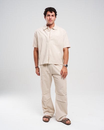 Short-Sleeve Button-Up - Beige