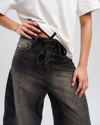 Dirty Black Ziptie Unisex Super Baggy Jeans