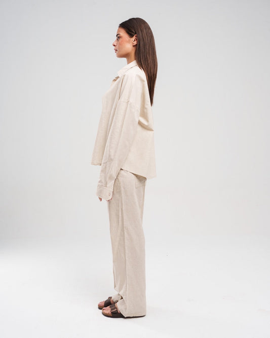Loose-Fit, Beige Drawstring Trousers
