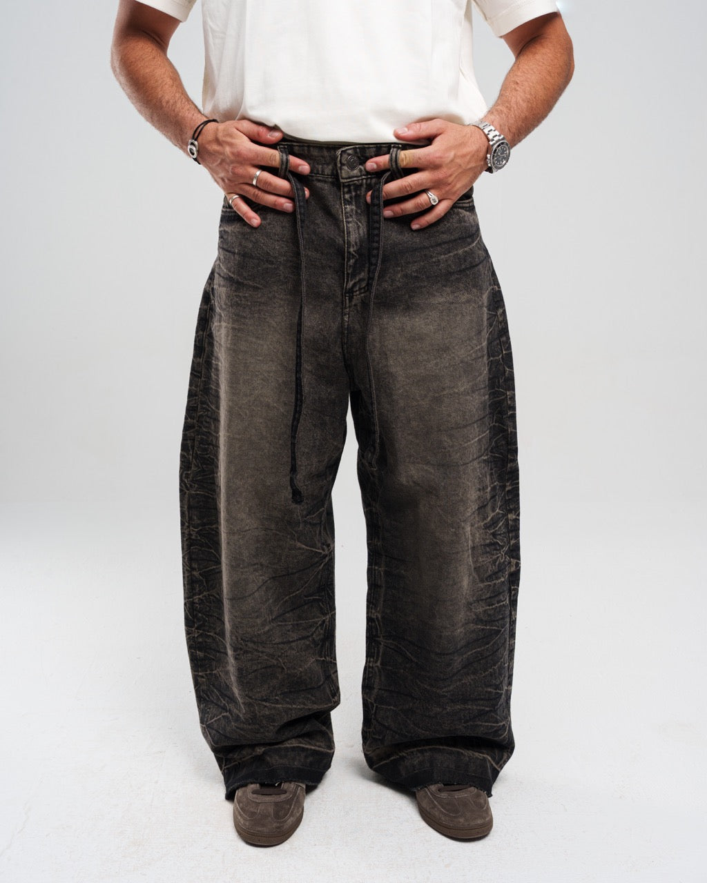Dirty Black Ziptie Unisex Super Baggy Jeans