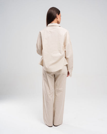Loose-Fit, Beige Drawstring Trousers