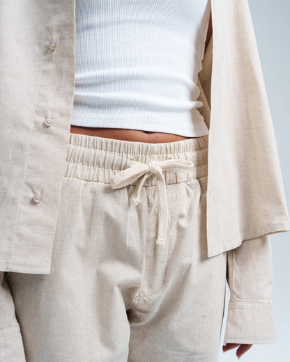 Loose-Fit, Beige Drawstring Trousers