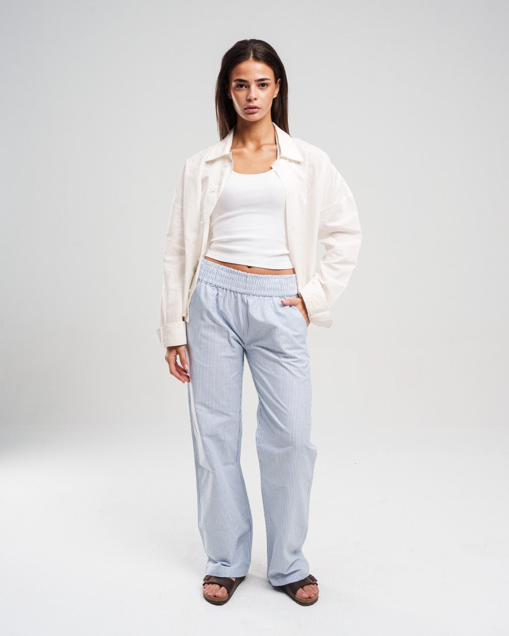 Light Blue And White Pinstriped Lounge Pants